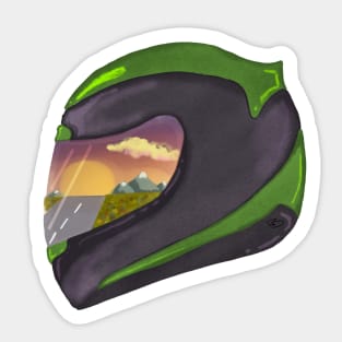 An epic landscape reflected in your visor! Sticker